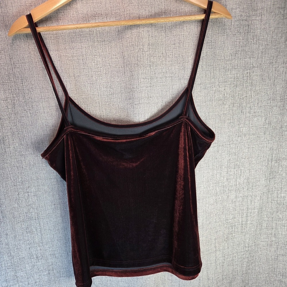 Express Maroon Velvet Cami Tank Spaghetti Strap V-Neck Y2K Blouse Large Festival
